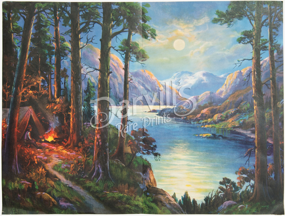 Vintage calendar prints of camping, outdoor life, wildlife, deer, park